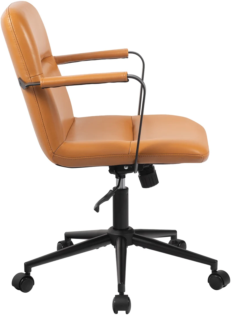 Chaise de bureau sur roulette avec accoudoirs design rétro en cuir véritable marron 10_0007007