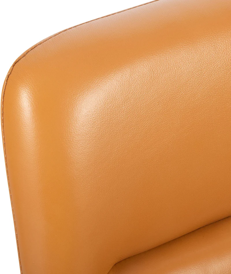 Chaise de bureau sur roulette avec accoudoirs design rétro en cuir véritable marron 10_0007007