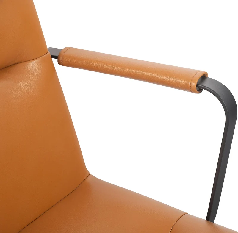 Chaise de bureau sur roulette avec accoudoirs design rétro en cuir véritable marron 10_0007007