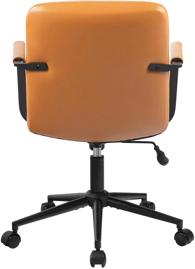 Chaise de bureau sur roulette avec accoudoirs design rétro en cuir véritable marron 10_0007007