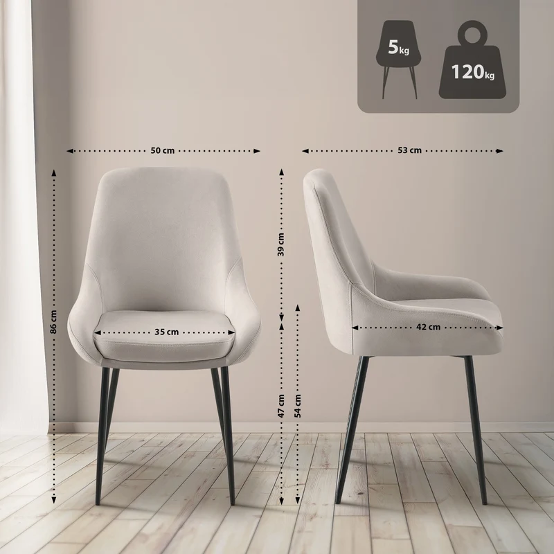 Lot de 2 chaises de salle à manger élégance confort design moderne en velours gris structure métallique noir 10_0007691