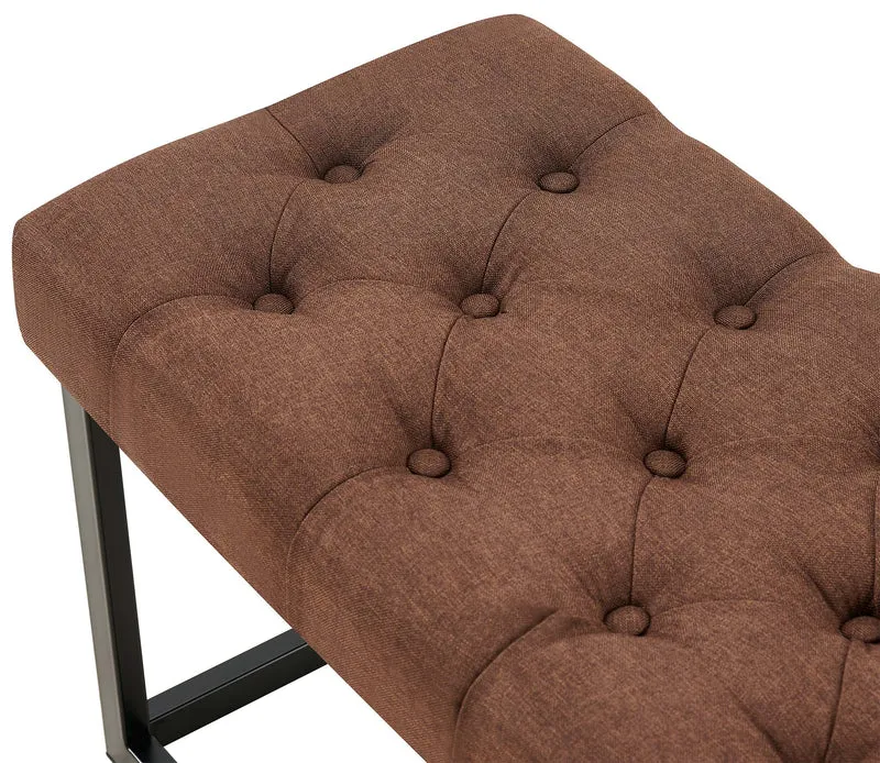 Banc capitonné rembourré 150 cm tissu marron avec structure en métal noir design contemporain 10_0008600