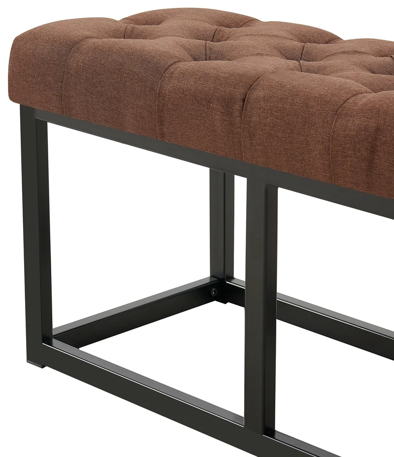 Banc capitonné rembourré 150 cm tissu marron avec structure en métal noir design contemporain 10_0008600