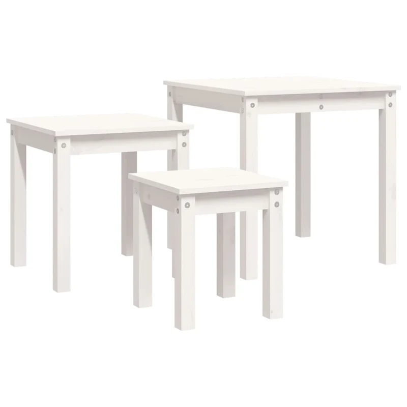 Lot de 3 tables d'appoint gigognes en bois de pin blanc DEC032697