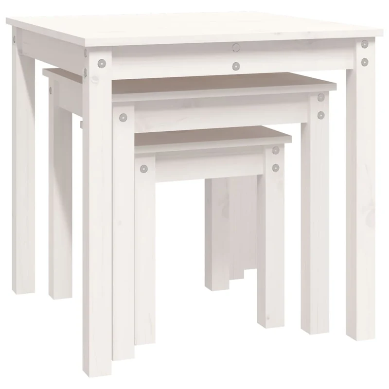 Lot de 3 tables d'appoint gigognes en bois de pin blanc DEC032697