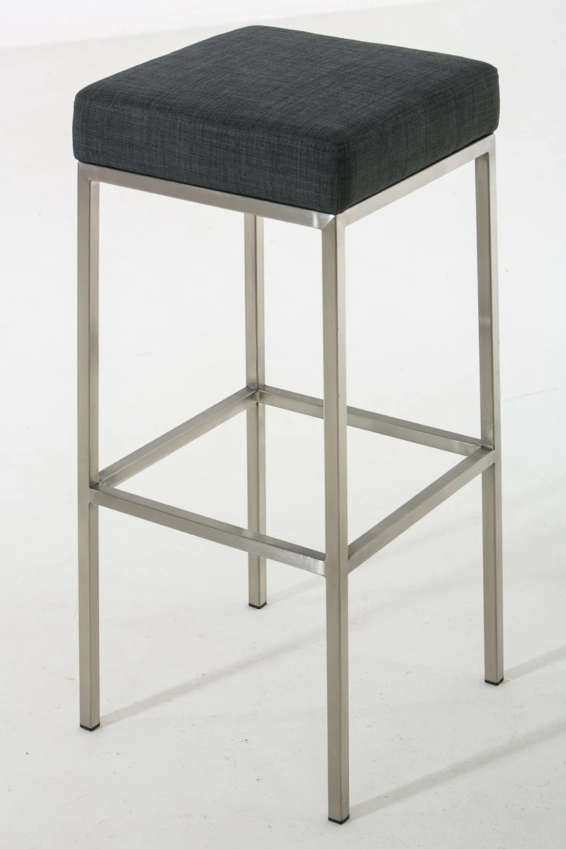 Tabouret de bar x1 avec repose-pieds assises carrées hauteur 80 cm en tissu gris et acier inoxydable 10_0005739