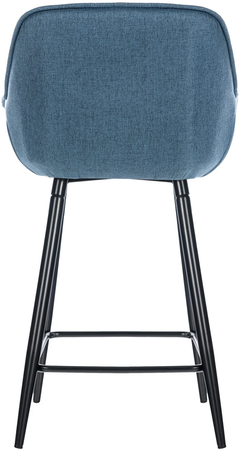 Lot de 2 tabourets de bar chaises hautes assise effet capitonnée en tissu bleu et métal noir 10_0004168