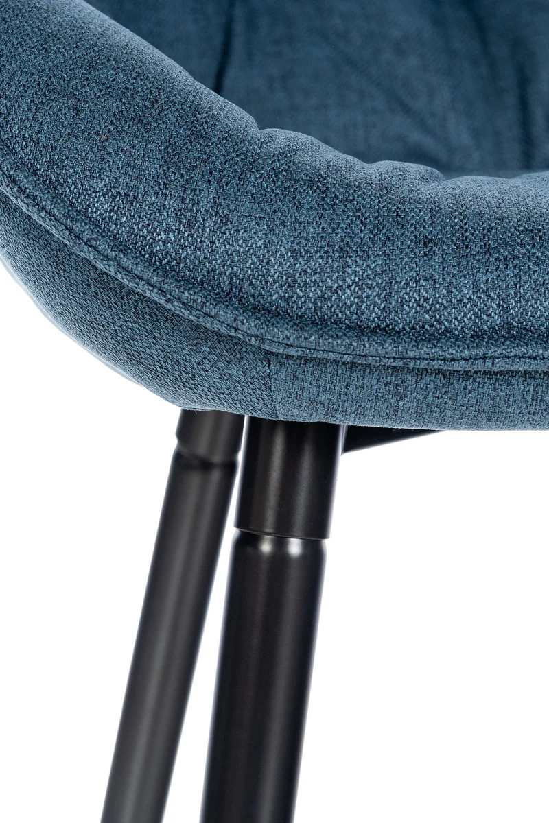 Lot de 2 tabourets de bar chaises hautes assise effet capitonnée en tissu bleu et métal noir 10_0004168