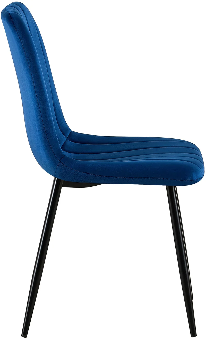 Lot de 4 chaises de salle à manger coutures décoratives verticales assise en tissu velours bleu pieds en métal noir 10_0001862