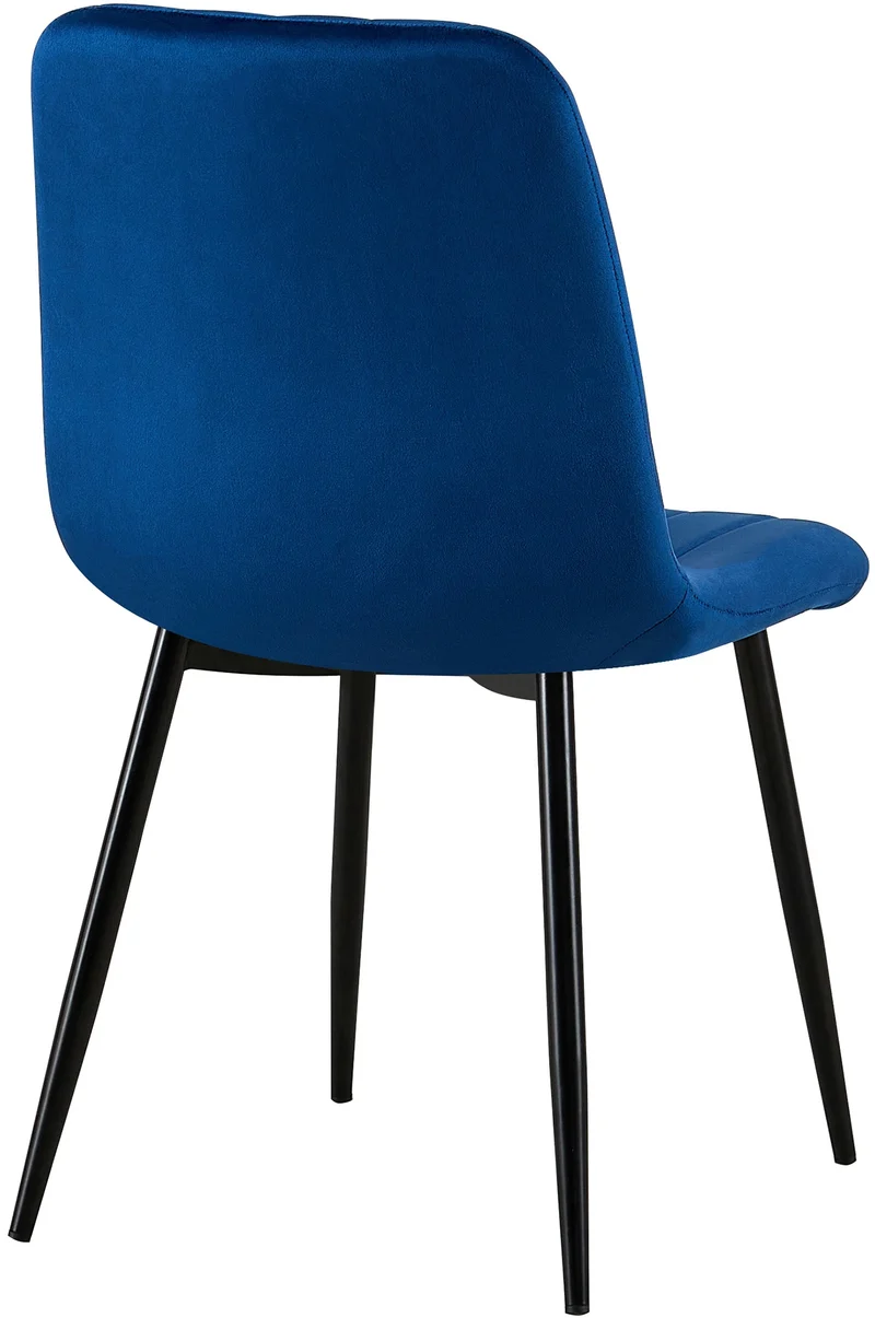 Lot de 4 chaises de salle à manger coutures décoratives verticales assise en tissu velours bleu pieds en métal noir 10_0001862
