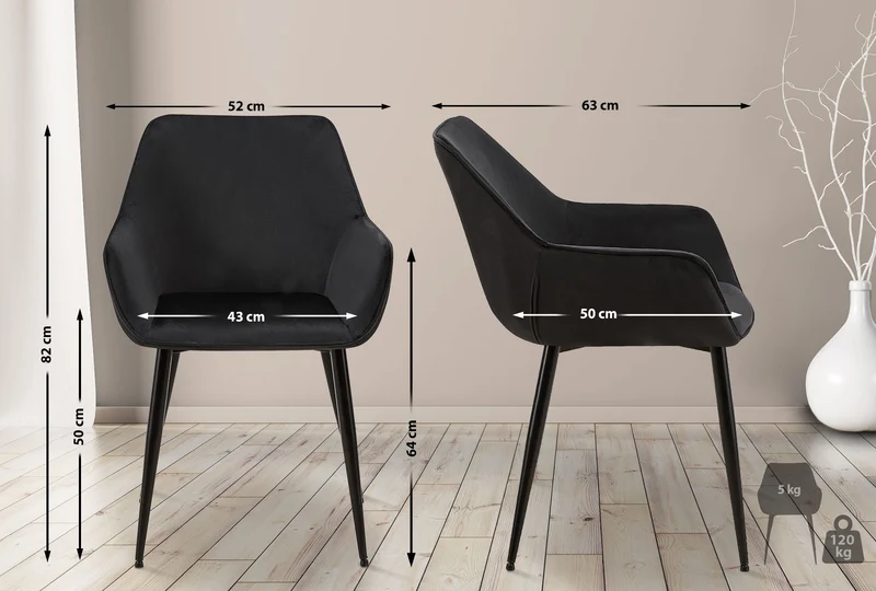 Chaise de salle à manger bureau salle d'attente x1 en velours noir et métal noir 10_0002147
