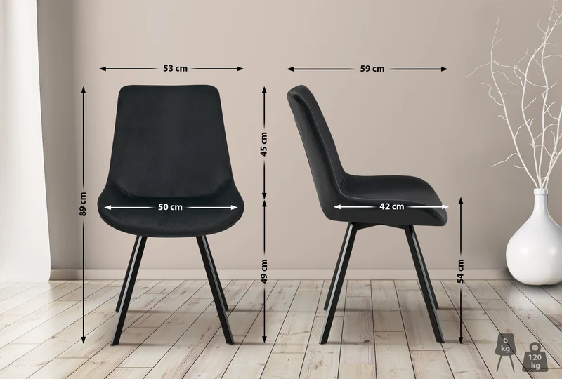 Lot de 2 chaises de salle à manger pivotant à 360 degrés en velours noir cadre en métal noir 10_0007523