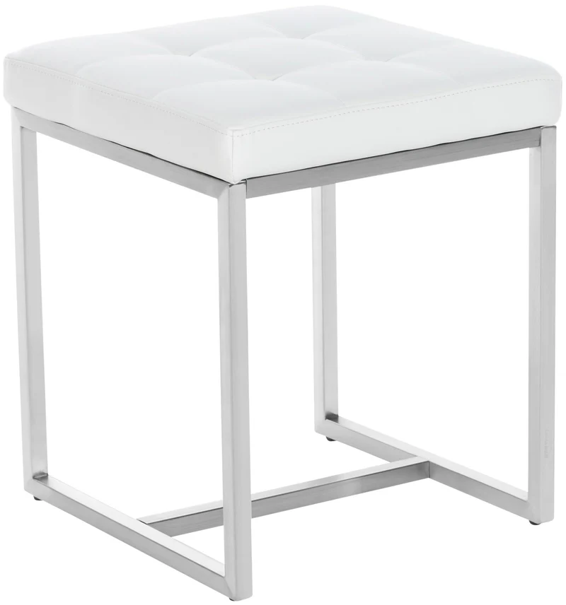 Lot de 2 tabourets bas repose-pieds poufs forme carrée en PVC blanc et acier inoxydable 10_0004468
