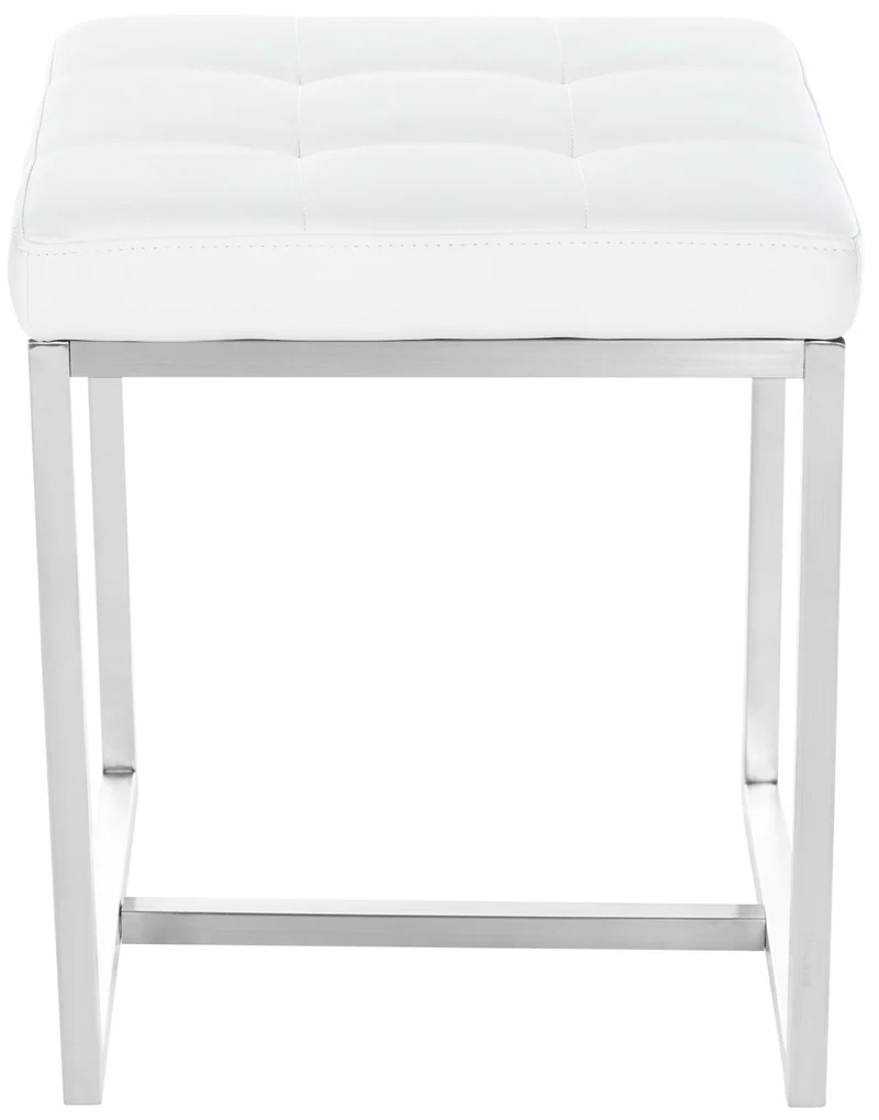Lot de 2 tabourets bas repose-pieds poufs forme carrée en PVC blanc et acier inoxydable 10_0004468