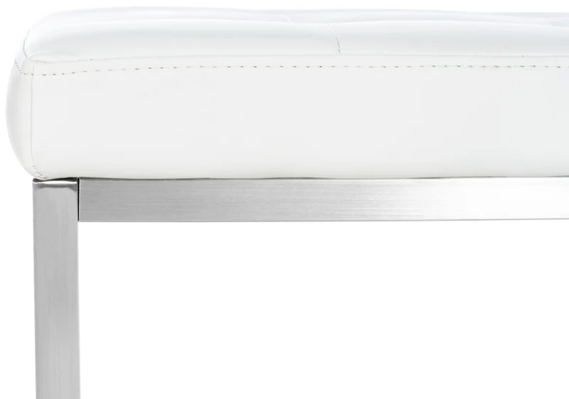 Lot de 2 tabourets bas repose-pieds poufs forme carrée en PVC blanc et acier inoxydable 10_0004468
