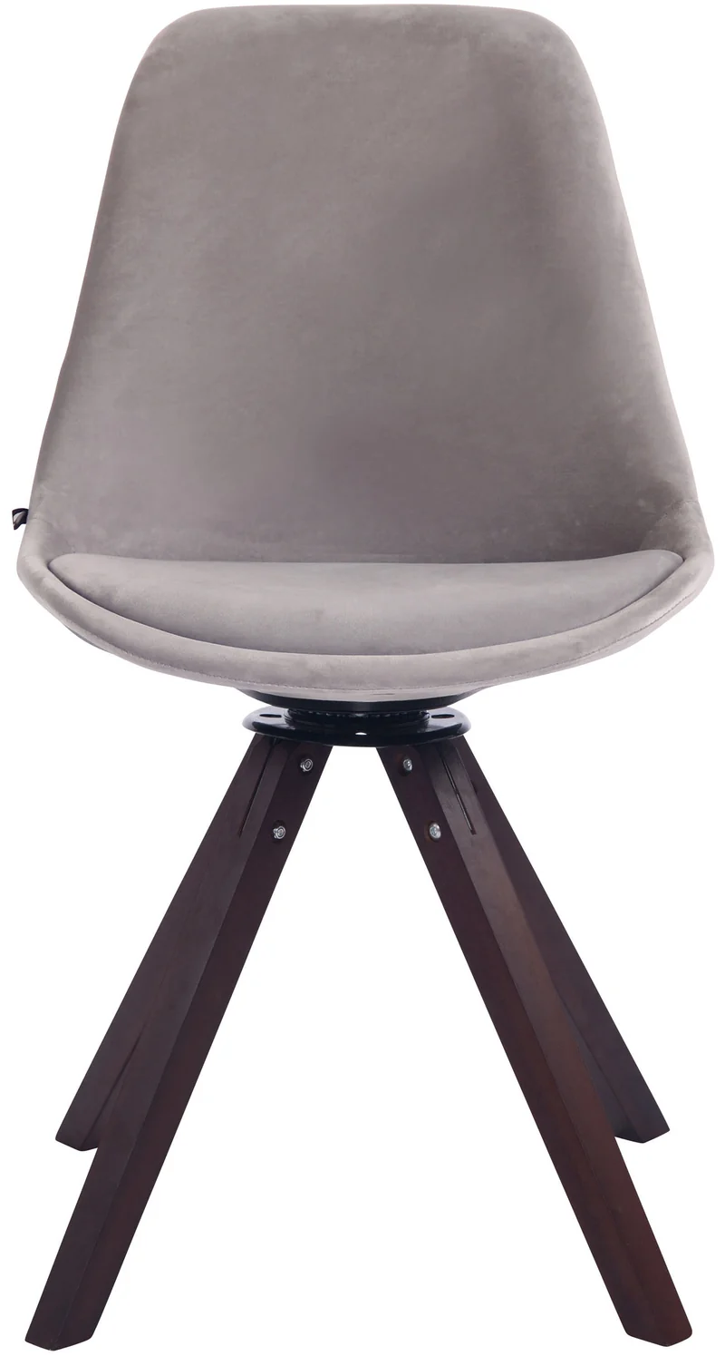 Chaise de salle à manger visiteur pivotante en velours gris pieds en bois carré noyer avec assise 360° 10_0007805