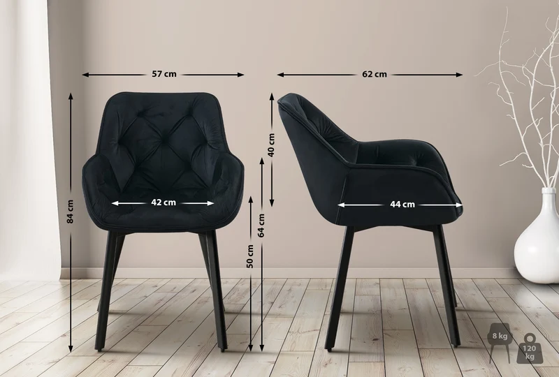 Lot de 2 chaises de salle à manger pivotantes en velours noir et métal noir avec accoudoirs 10_0007768