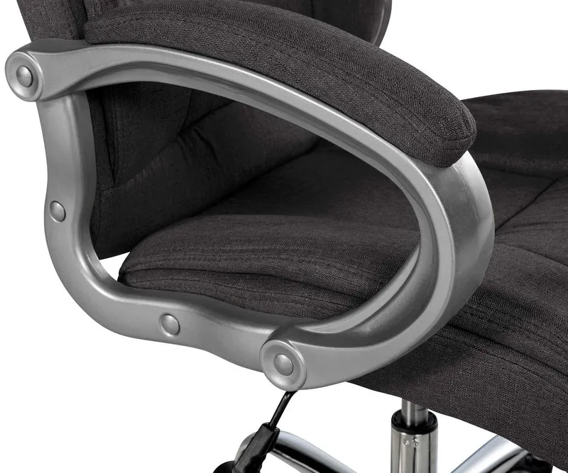 Chaise de bureau sur roulettes ergonomique en tissu gris foncé et métal chromé avec accoudoirs 10_0007069