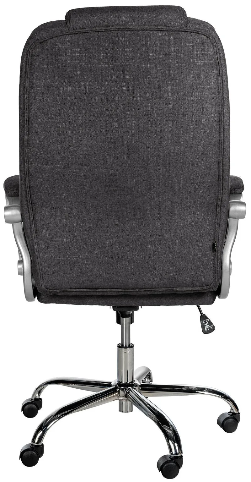 Chaise de bureau sur roulettes ergonomique en tissu gris foncé et métal chromé avec accoudoirs 10_0007069