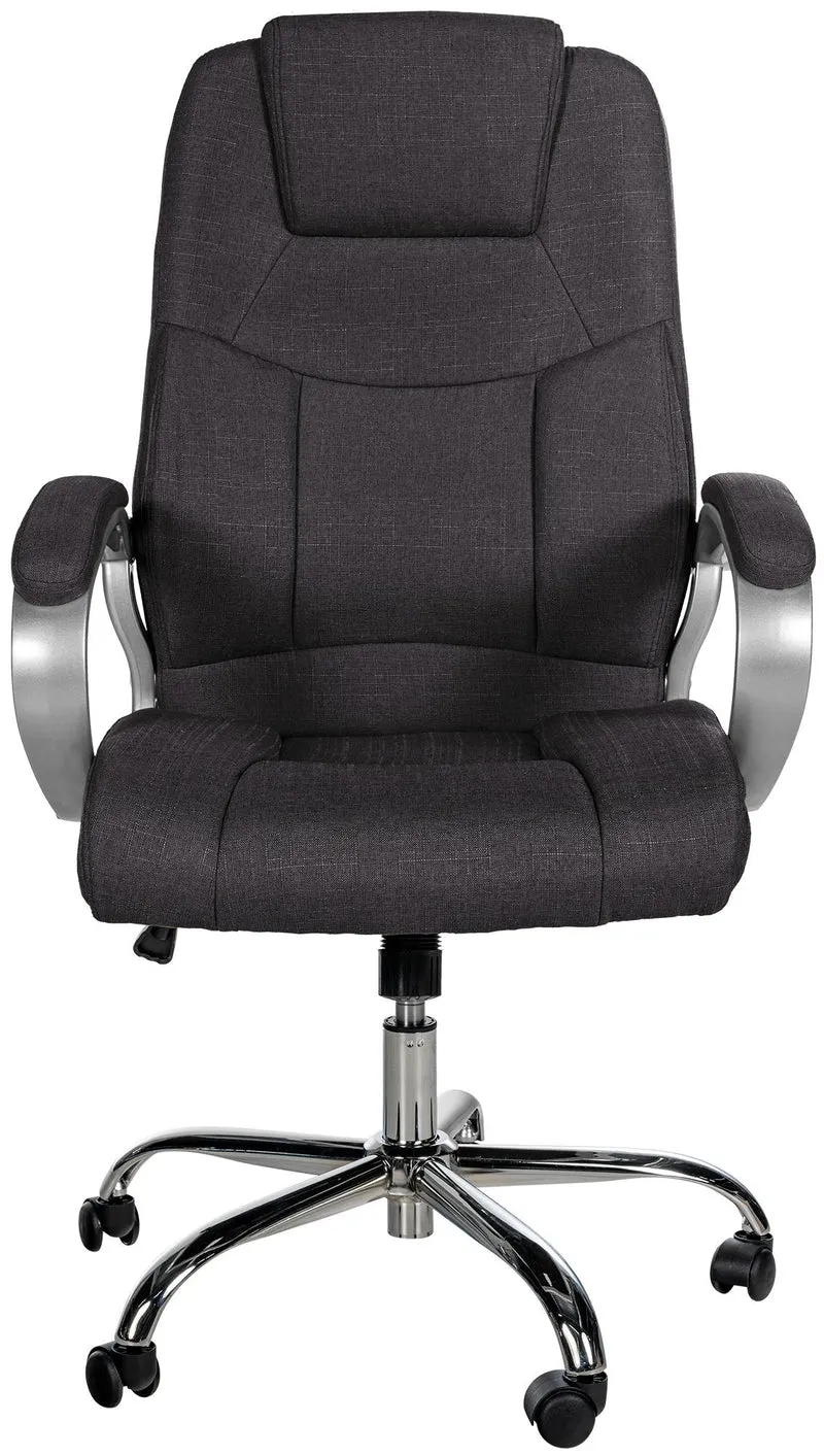 Chaise de bureau sur roulettes ergonomique en tissu gris foncé et métal chromé avec accoudoirs 10_0007069