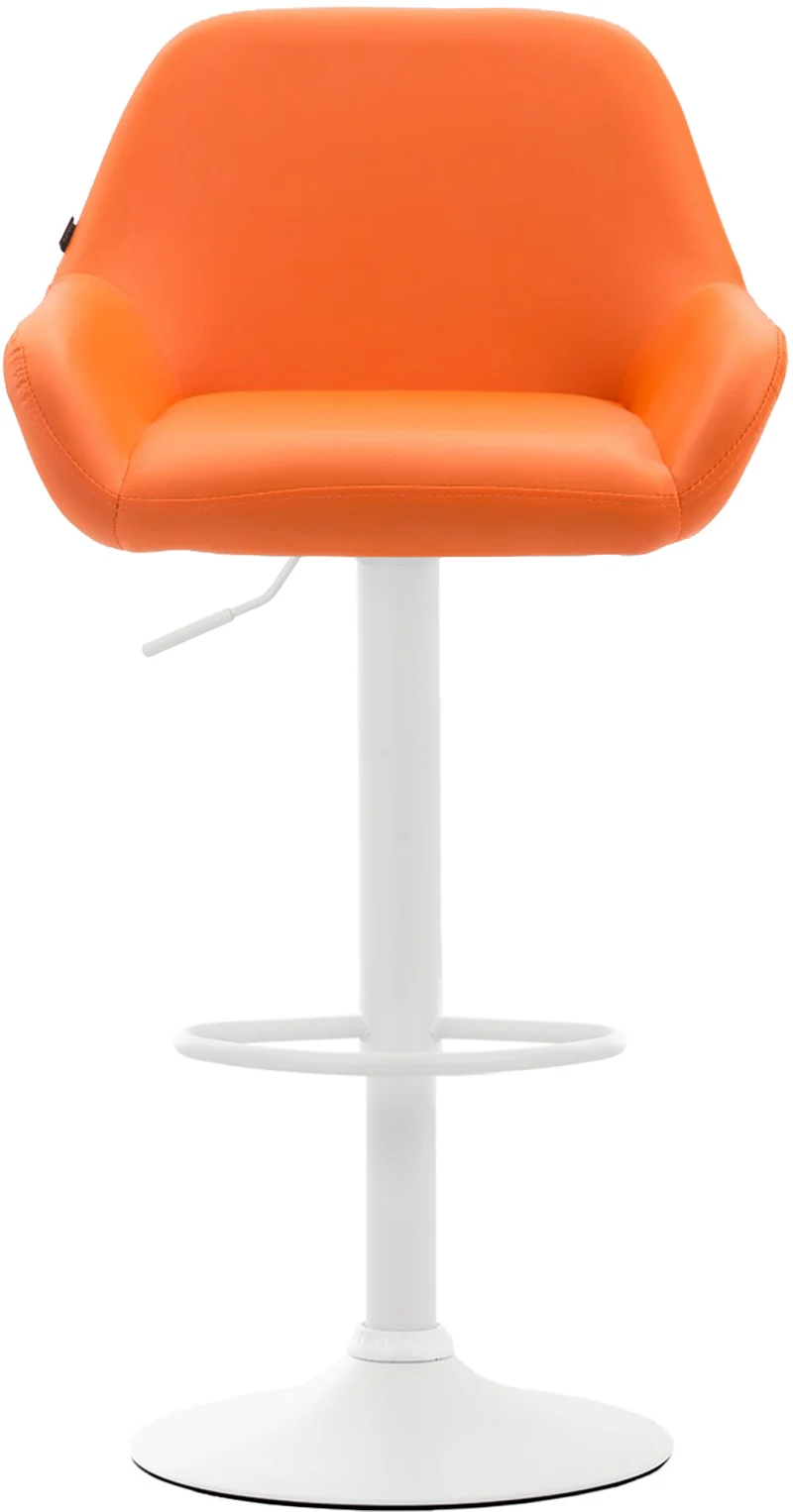 Lot de 2 tabourets de bar pivotant design moderne avec dossier et accoudoirs en PVC orange pied en métal blanc 10_0006742