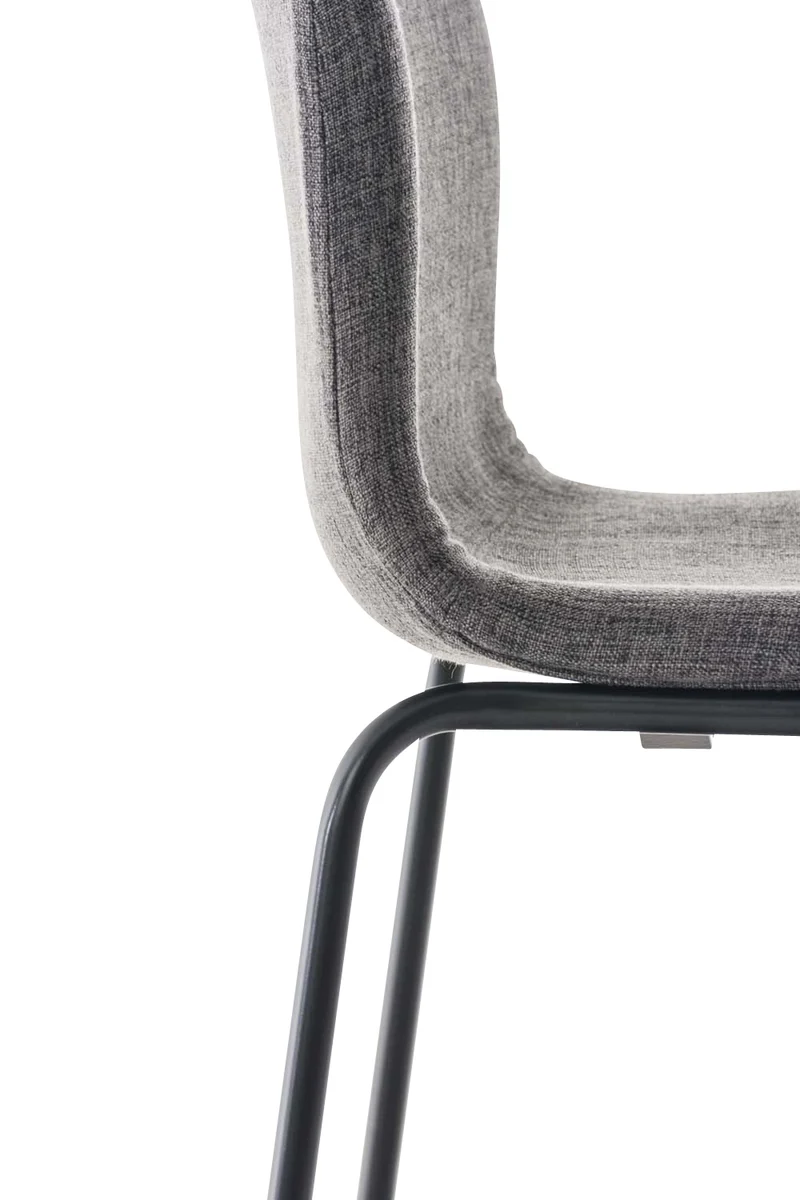 Tabouret de bar classique x1 avec repose-pieds et quatre pieds stable en métal noir assise en tissu gris clair 10_0004956