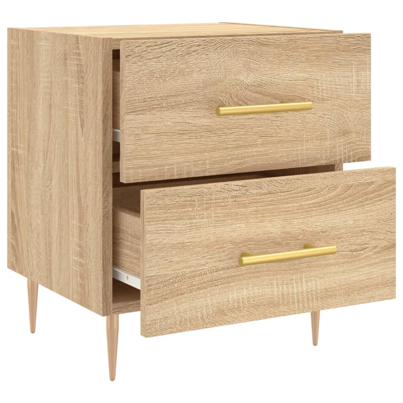 Lot de 2 tables de chevet avec deux tiroirs 40 x 35 x 47,5 cm bois d'ingénierie couleur chêne et fer DEC035243