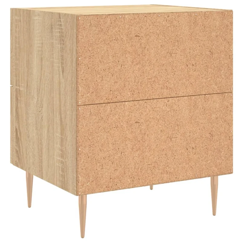 Lot de 2 tables de chevet avec deux tiroirs 40 x 35 x 47,5 cm bois d'ingénierie couleur chêne et fer DEC035243