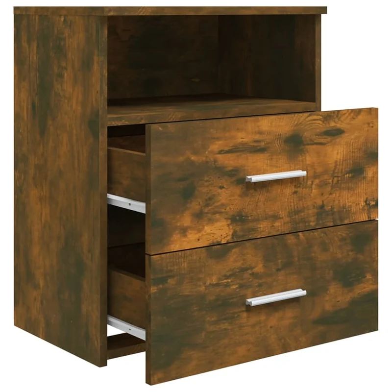 Table de chevet avec tiroirs et compartiment ouvert 50 x 32 x 60 cm bois d'ingénierie marron DEC033661