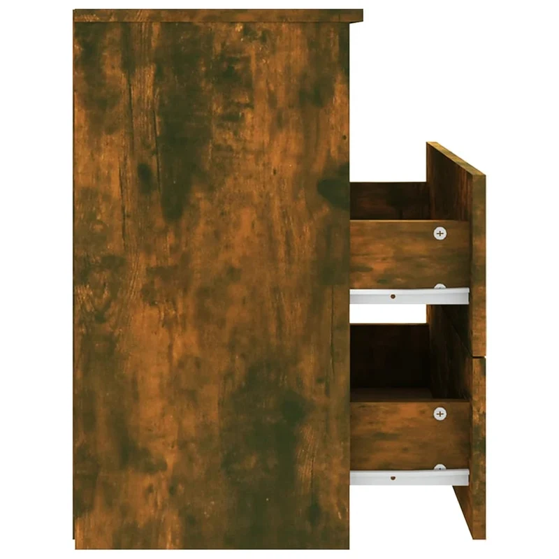 Table de chevet avec tiroirs et compartiment ouvert 50 x 32 x 60 cm bois d'ingénierie marron DEC033661
