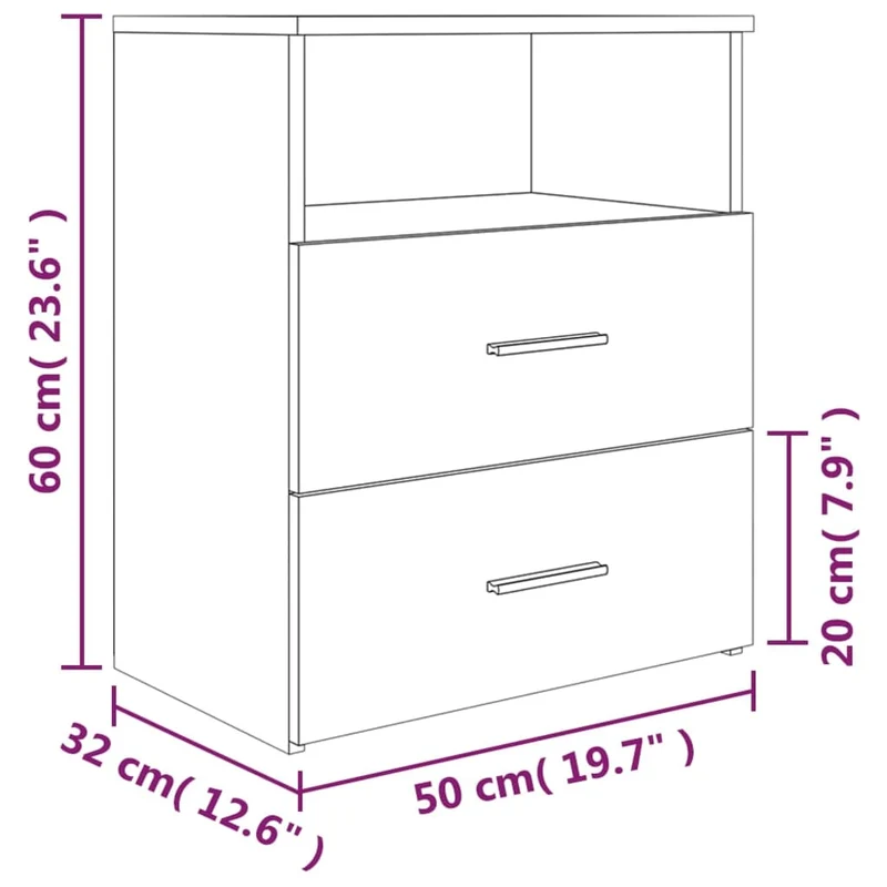 Table de chevet avec tiroirs et compartiment ouvert 50 x 32 x 60 cm bois d'ingénierie marron DEC033661