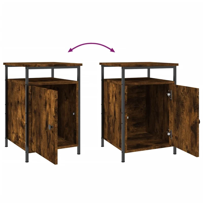 Table de chevet avec compartiment avec porte 40 x 42 x 60 cm bois d'ingénierie marron et fer DEC033644