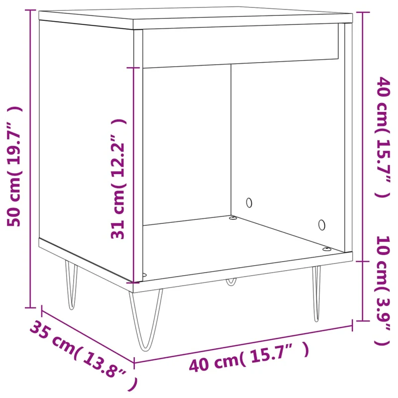 Lot de 2 tables de chevet avec compartiment ouvert 40 x 35 x 50 cm bois d’ingénierie gris et métal DEC035369
