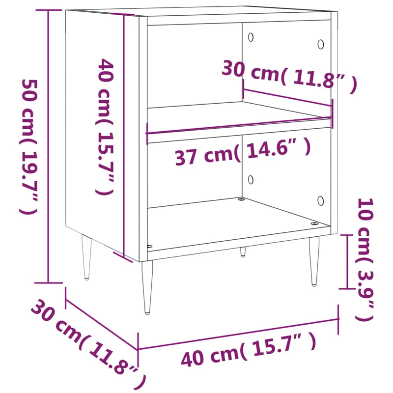 Lot de 2 tables de chevet avec étagères 40 x 30 x 50 cm bois d'ingénierie marron et fer DEC035083
