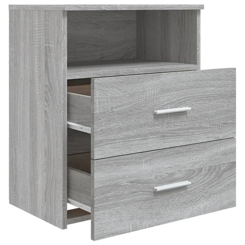 Table de chevet avec deux tiroirs et compartiment ouvert 50 x 32 x 60 cm bois d'ingénierie gris DEC034677