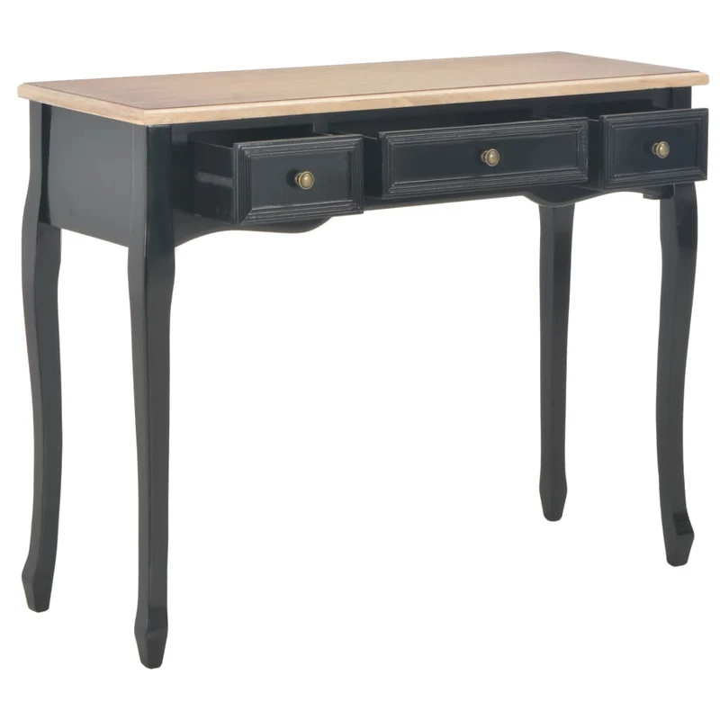 Table de console table coiffeuse avec 3 tiroirs MDF + bois de pin noir DEC032567