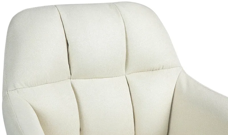 Tabouret de bar chaise haute x1 fonction rotation 360° en tissu crème avec coutures décoratives piètement métal blanc 10_0006530