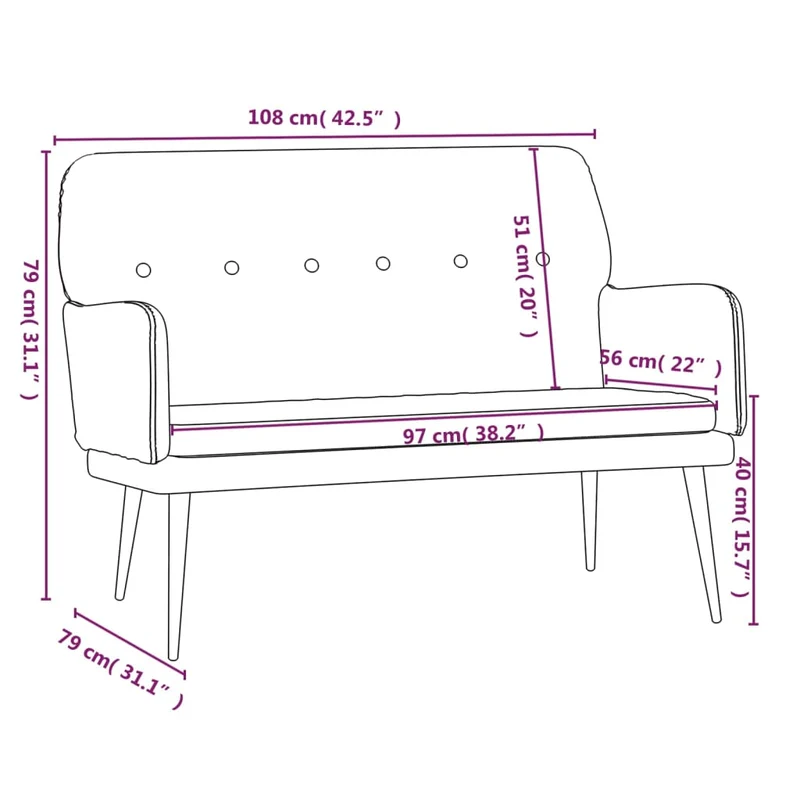 Banquette banc avec dossier et accoudoirs 108 x 79 x 79 cm en velours rose DEC024683