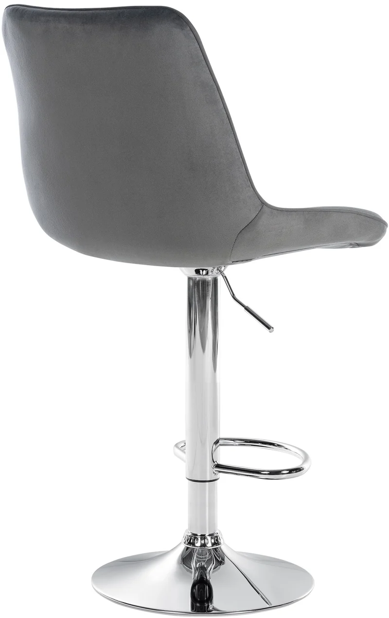 Tabouret de bar x1 réglable en hauteur pivotant à 360° assise en velours gris couture verticale pied métal chromé 10_0006467