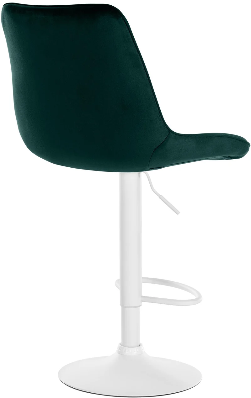 Tabouret de bar x1 réglable en hauteur pivotant à 360° assise en velours vert couture verticale pied métal blanc 10_0006440