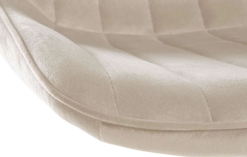 Lot de 2 tabourets de bar réglable en hauteur pivotant à 360° assise en velours crème couture verticale pied métal blanc 10_0005908