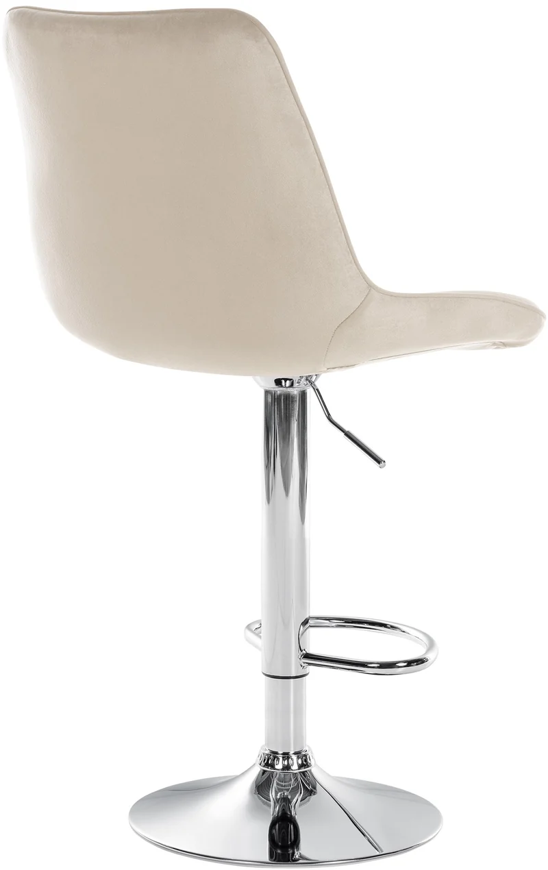 Tabouret de bar x1 réglable en hauteur pivotant à 360° assise en velours crème couture verticale pied métal chromé 10_0005759