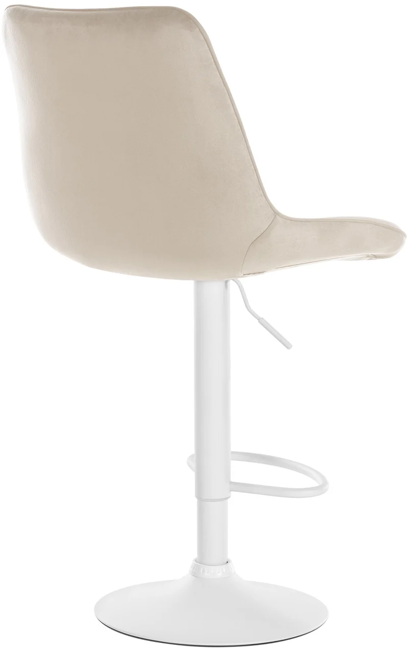 Tabouret de bar x1 réglable en hauteur pivotant à 360° assise en velours crème couture verticale pied métal blanc 10_0005758
