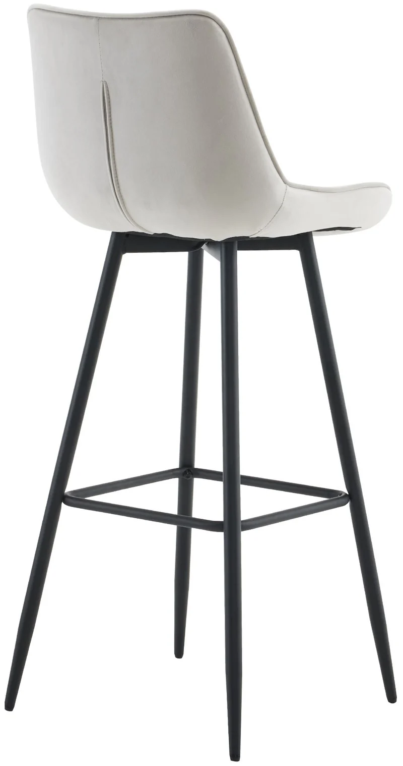 Lot de 2 tabourets de bar coutures décoratives carrées avec repose-pieds en velours gris quatre pieds en métal 10_0006823