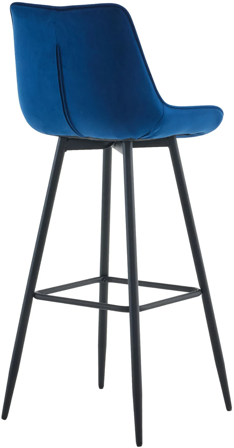 Tabouret de bar x1 coutures décoratives carrées avec repose-pieds en velours bleu quatre pieds en métal 10_0006423