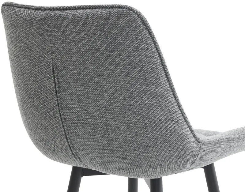 Lot de 2 tabourets de bar coutures décoratives carrées avec repose-pieds en tissu gris quatre pieds en métal 10_0006387