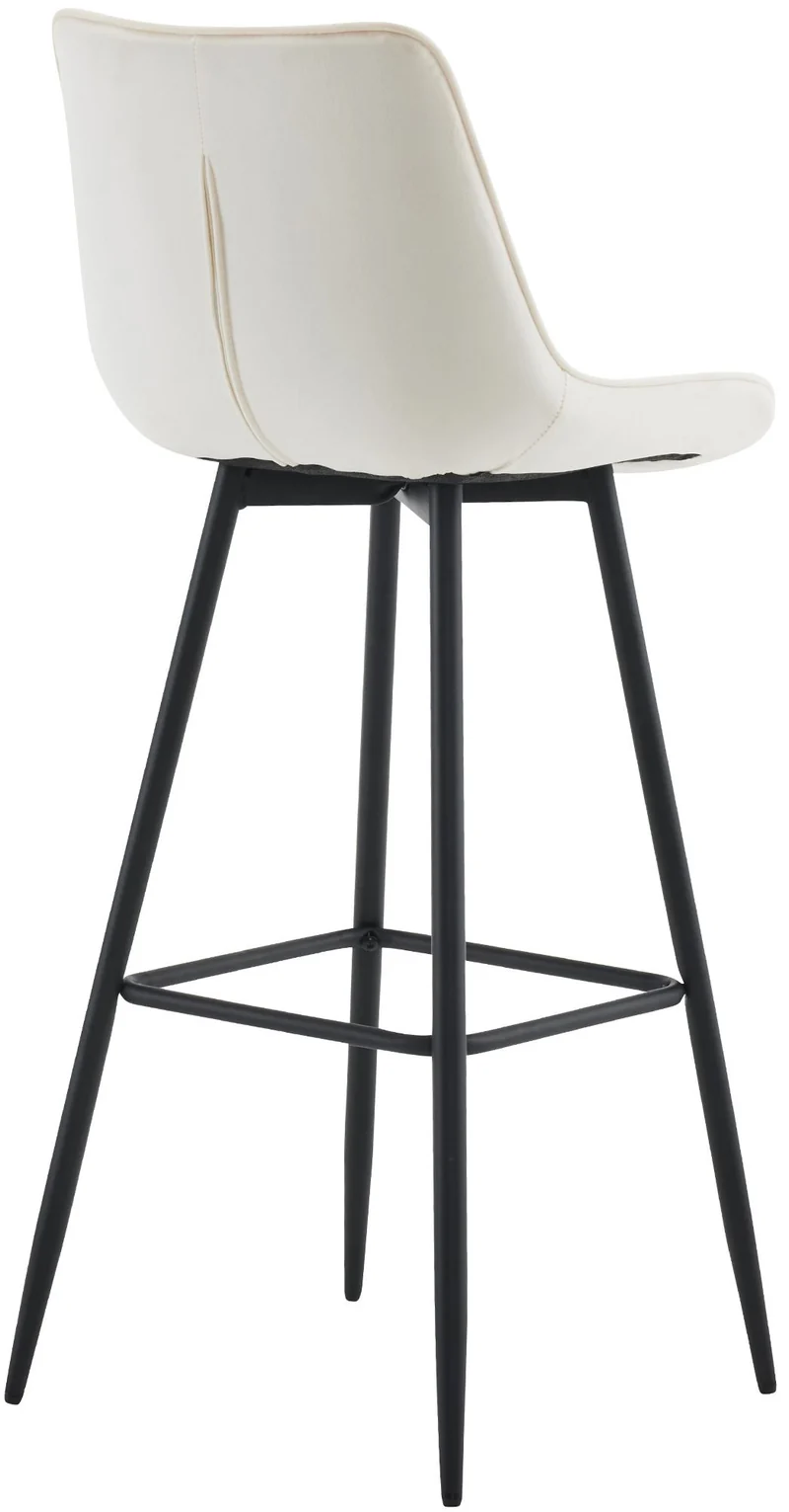 Lot de 2 tabourets de bar coutures décoratives carrées avec repose-pieds en velours crème quatre pieds en métal 10_0006281