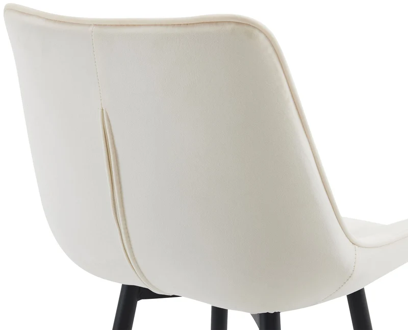 Lot de 2 tabourets de bar coutures décoratives carrées avec repose-pieds en velours crème quatre pieds en métal 10_0006281