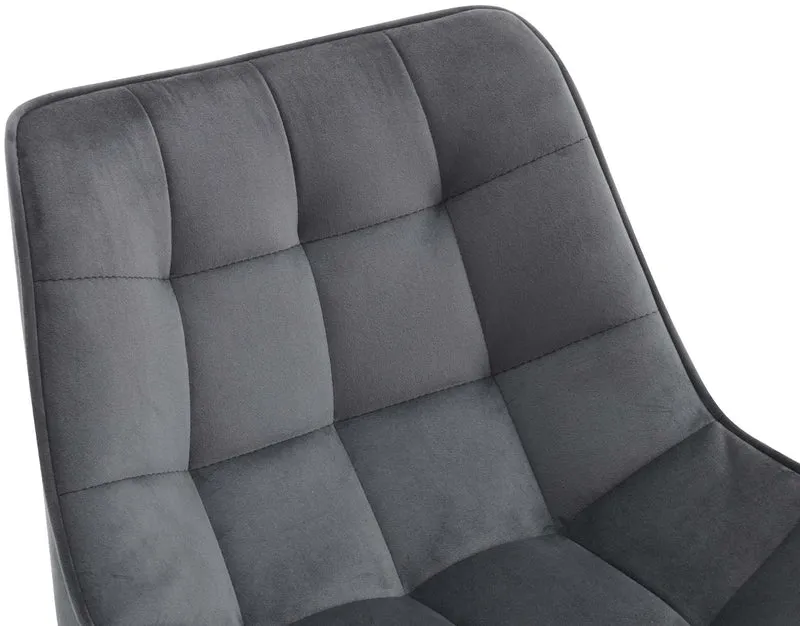 Tabouret de bar x1 coutures décoratives carrées avec repose-pieds en velours gris foncé quatre pieds en métal 10_0005864