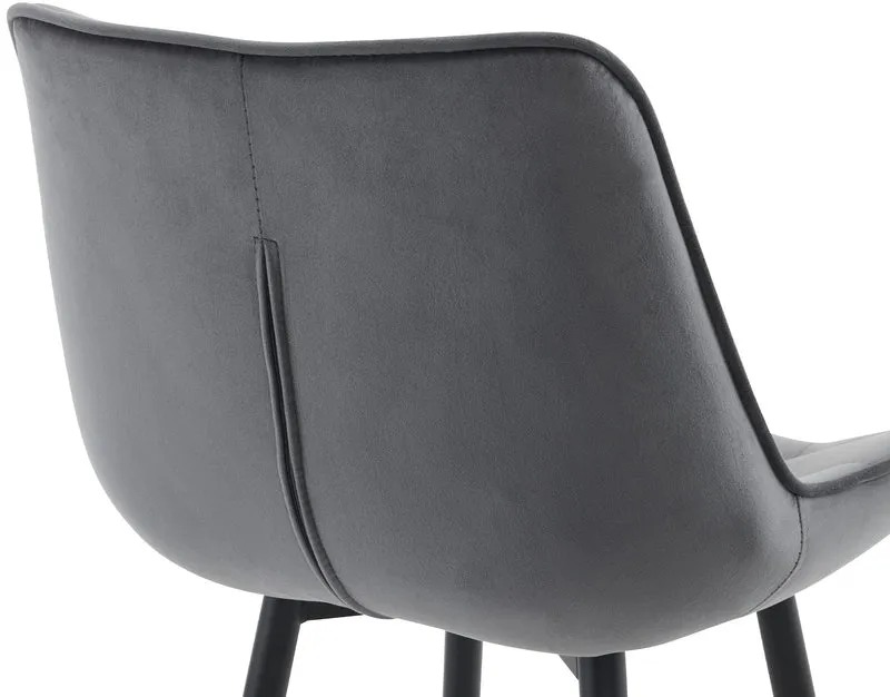 Tabouret de bar x1 coutures décoratives carrées avec repose-pieds en velours gris foncé quatre pieds en métal 10_0005864